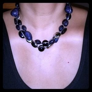 Blue and silver needed necklace